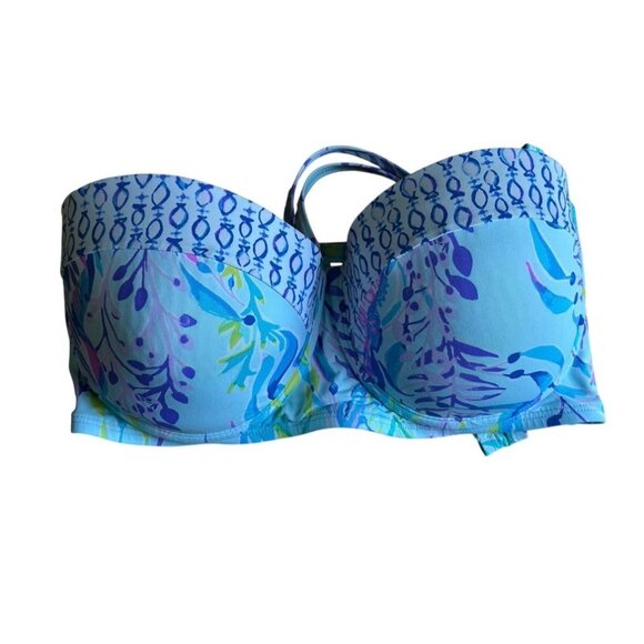 Lilly Pulitzer Bikini Leven Swim Top Size 12 Blue Oasis Swim Shady Convertible - Picture 3 of 8
